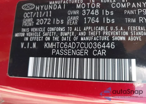 2012 Hyundai Veloster Base W/Gray z USA, uszkodzony, nr VIN KMHTC6AD7CU036446